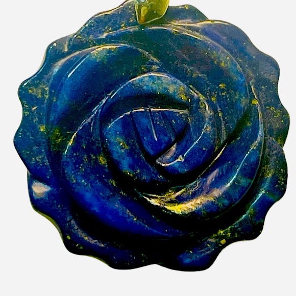 Natural Lapis Lazuli Hand Carved Floral Pendant - Picture 3 of 8
